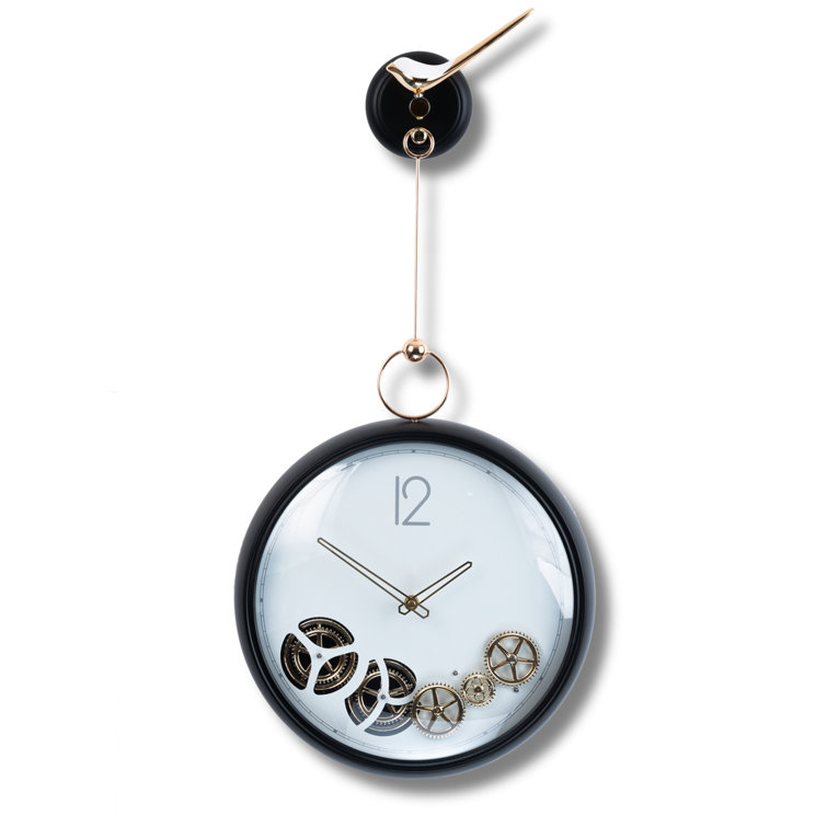 Luxury Metal Wall Clock with Moving Pendulum Gears Modern Hanging Large Wall Clock White Dial Home Decoration Office Decor Unique Indoor Decor